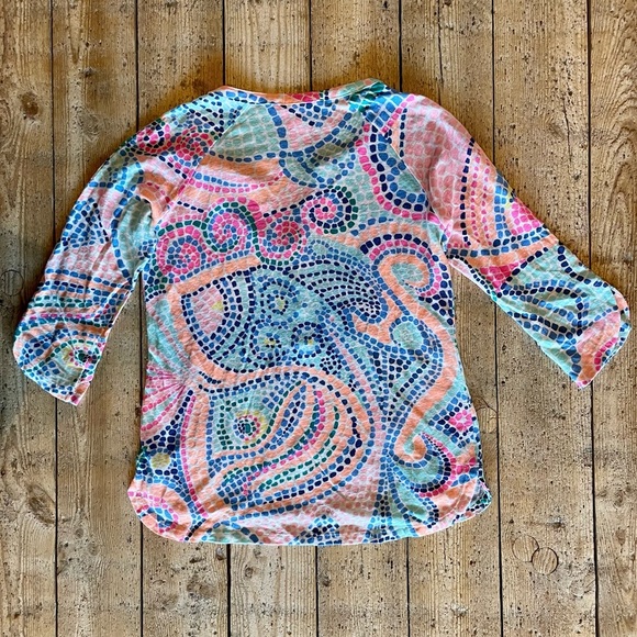 Lilly Pulitzer Linen Egret Tile Wave Henley Tunic Top Size Small - Picture 4 of 7